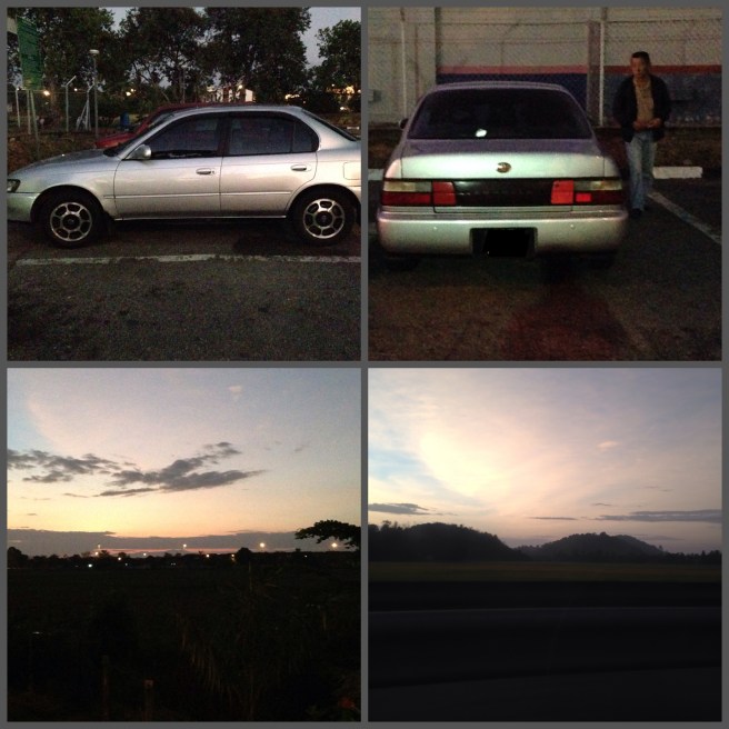 San's trusty Toyota Corolla and the beautiful sunrise