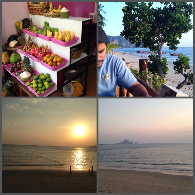 Fresh fruits are a big thing in Thailand. Beautiful sunset at the restaurant with the Islands at the back.