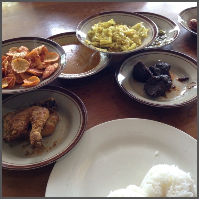 Selection of dishes with steamed rice.